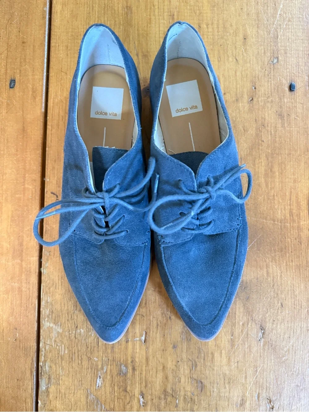 Dolce Vita Women’s Pointed Suede Lace-Up Oxfords in Slate Blue